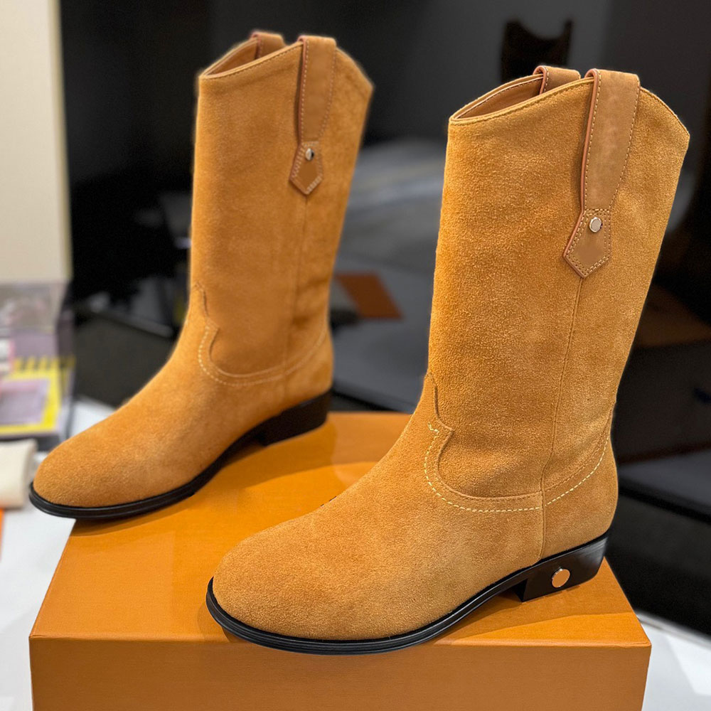 Rider Boot 1AD7HZ designer womens boots Suede calf leather Beige Classic Casual Fashion Show Boots Leather Mens Knight Boots autumn winter boots couples Same style