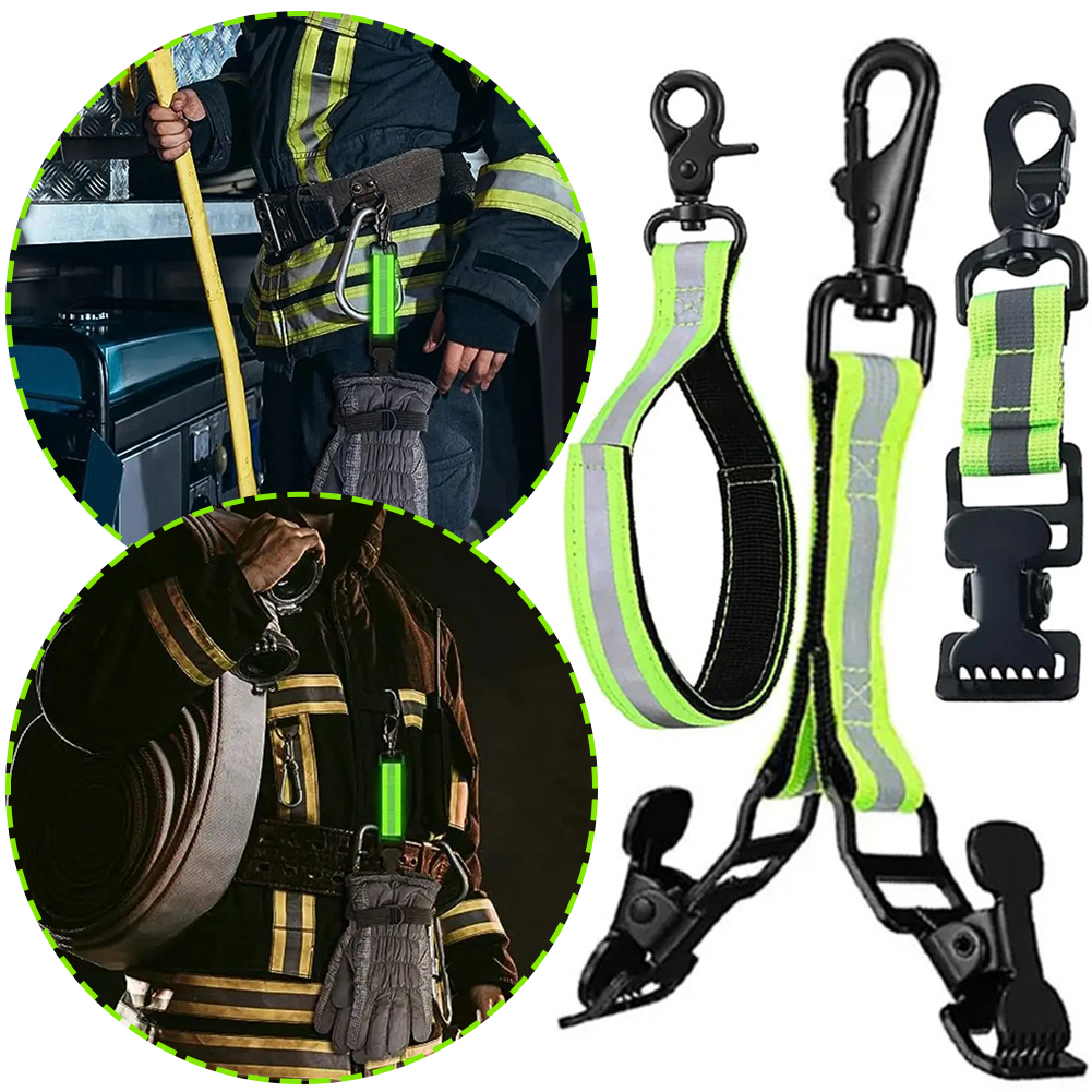 Firefighter Glove Strap Safety Glove Clips with Reflective Trim Glove Belt Clip Heavy Duty for Work Firefighter Rescue