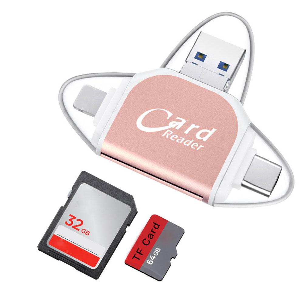 New Usb 4 In 1 2.0 Otg Memory Card Reader Adapter Universal Micro Usb Tf Sd Card Reader For Pc Phone Computer Laptop 1pcs/s N2e7 smile