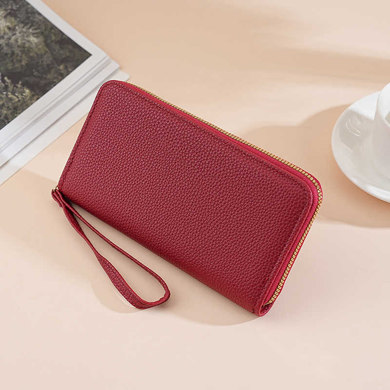 Long Macaron Colored Zipper Wallet For Women With Lychee Pattern And Multi Compartment Handbag