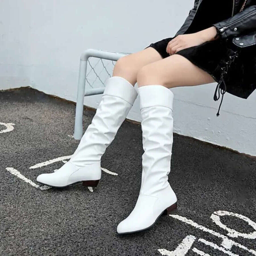 New Knee Women Designer Heel High Black Women's Leather Boots Plus Size 35-43 Botas De Mujer 2025