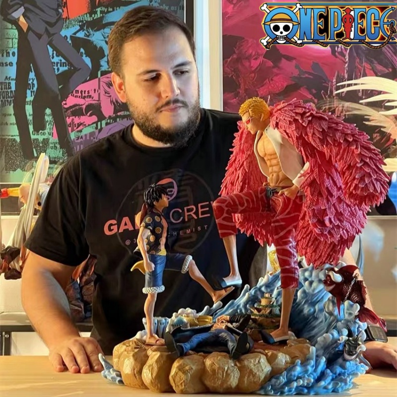 In Stock 21cm One Piece Luffy Anime Figure Donquixote Doflamingo Vs Luffy Figurine Pvc Statue Model Doll Room Ornament Toy Gift