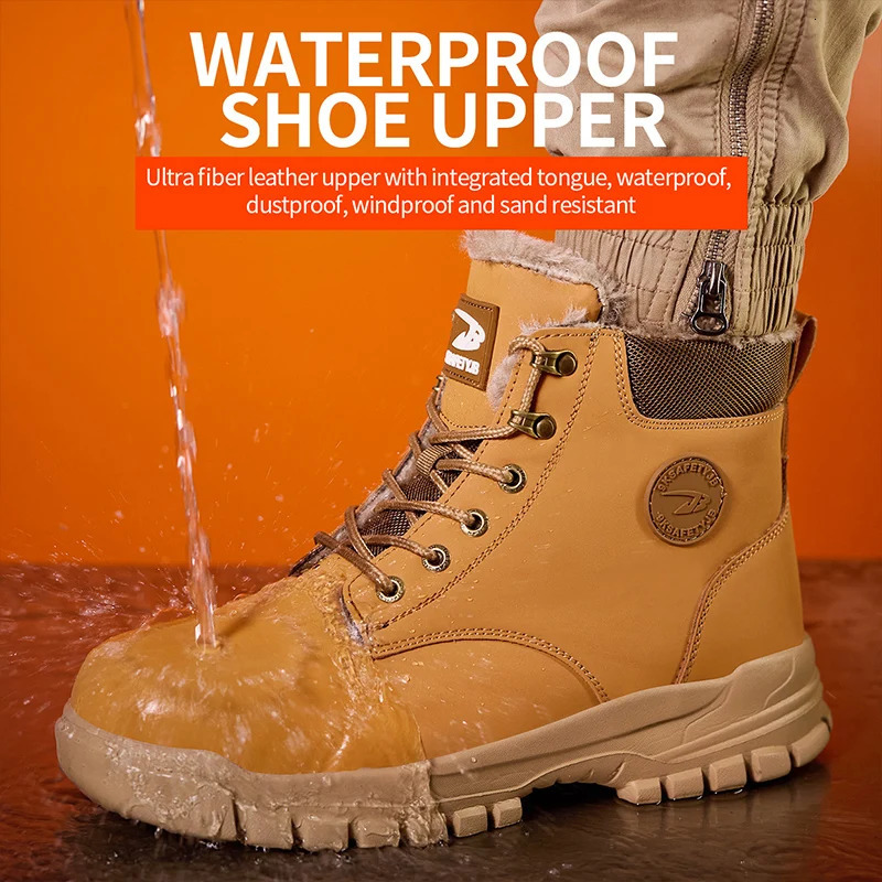 Waterproof Safety Shoes Men Plush Warm Winter Boots Steel Toe Shoes Work Boots Indestructible Shoes Puncture-Proof Snow Boots 241112