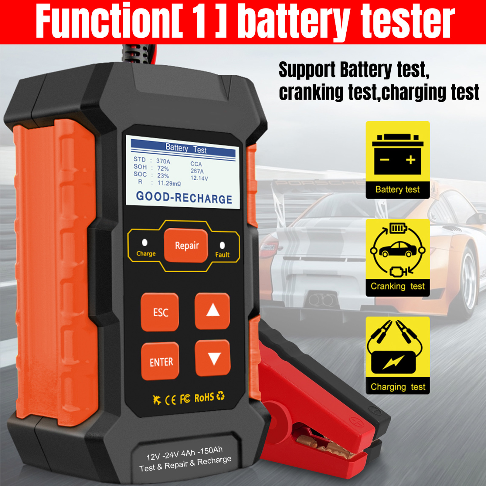 KW520 12V KONNWEI 24V Car Battery Tester Charger and Battery Repairing Tool 3 in 1 Diagnostic Scanner 100-2000CCA Battery Tester smile