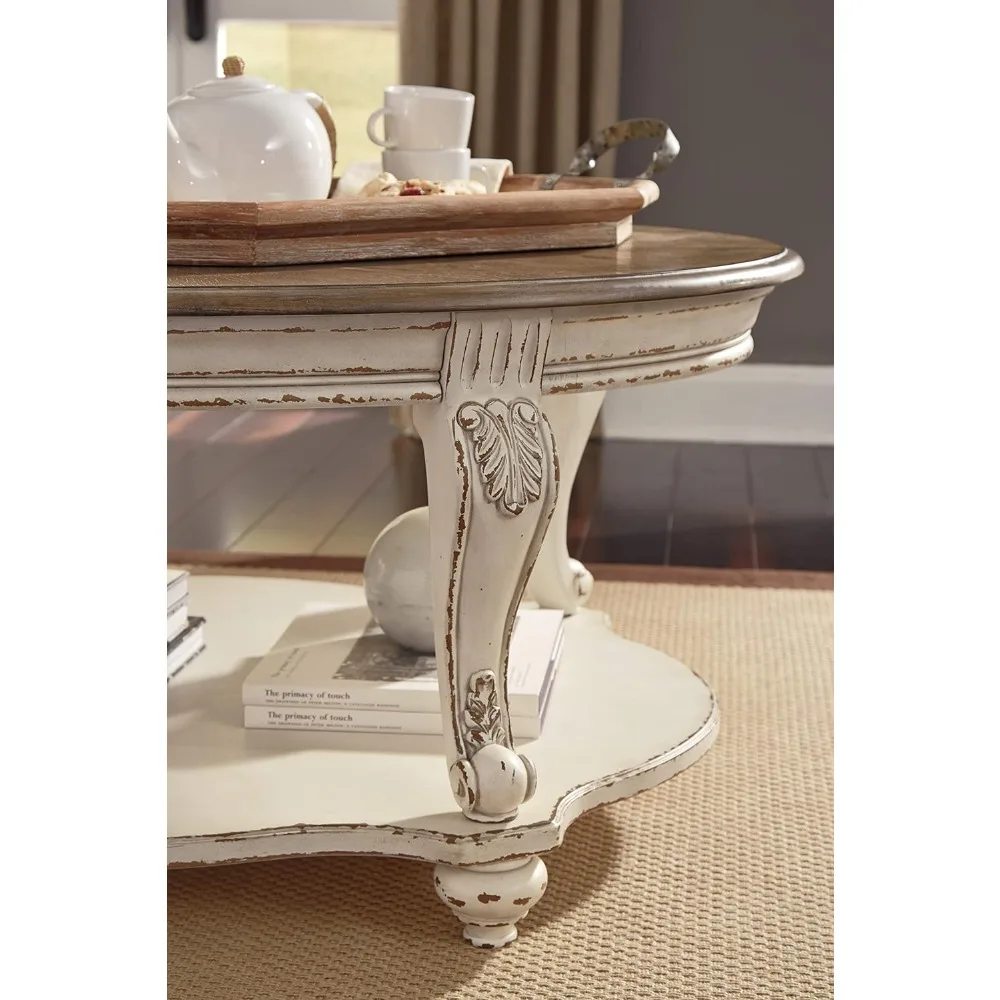 Coffee Table, Antique White & Brown, Wood Coffee Table