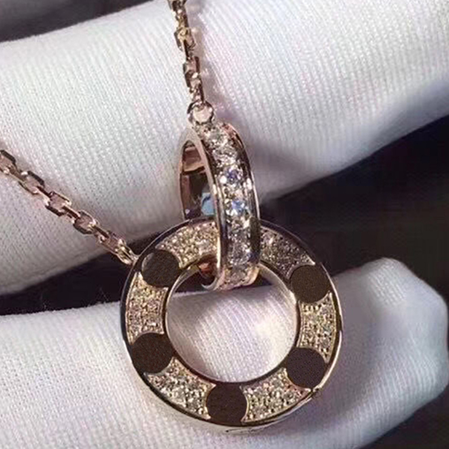 Luxury Fashion Necklace Designer Jewelry Party Sterling Silver Double Rings Diamond Pendant Rose Gold Necklaces For Women Fancy Dress Long Chain Jewel