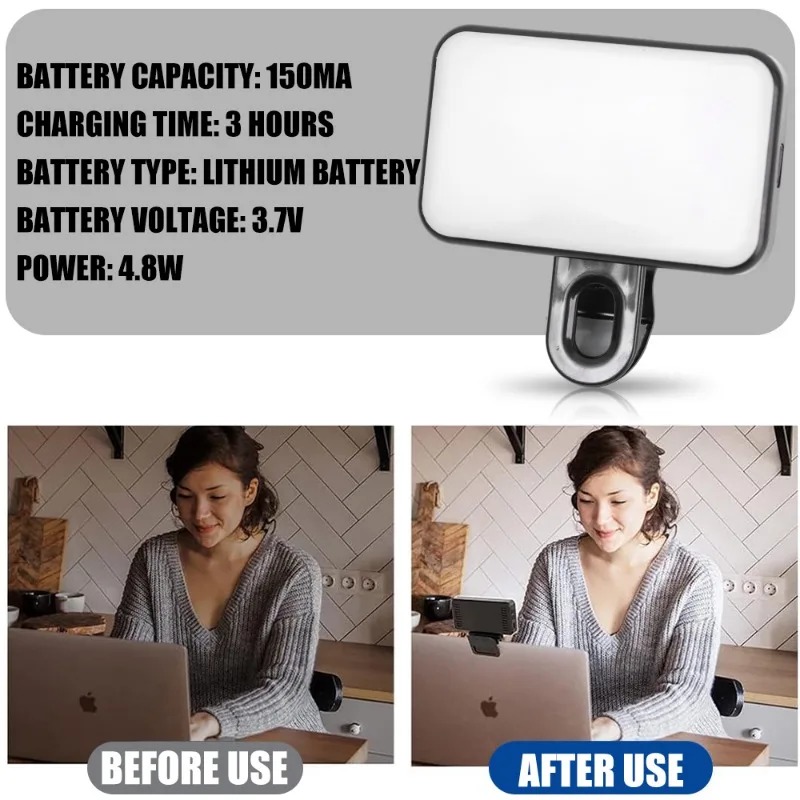 Rechargeable Mobile Phone Flashes LED Computer Selfie Lights Adjustable 3 Light Modes for IPad Camera Laptop Protable Lamp Clip