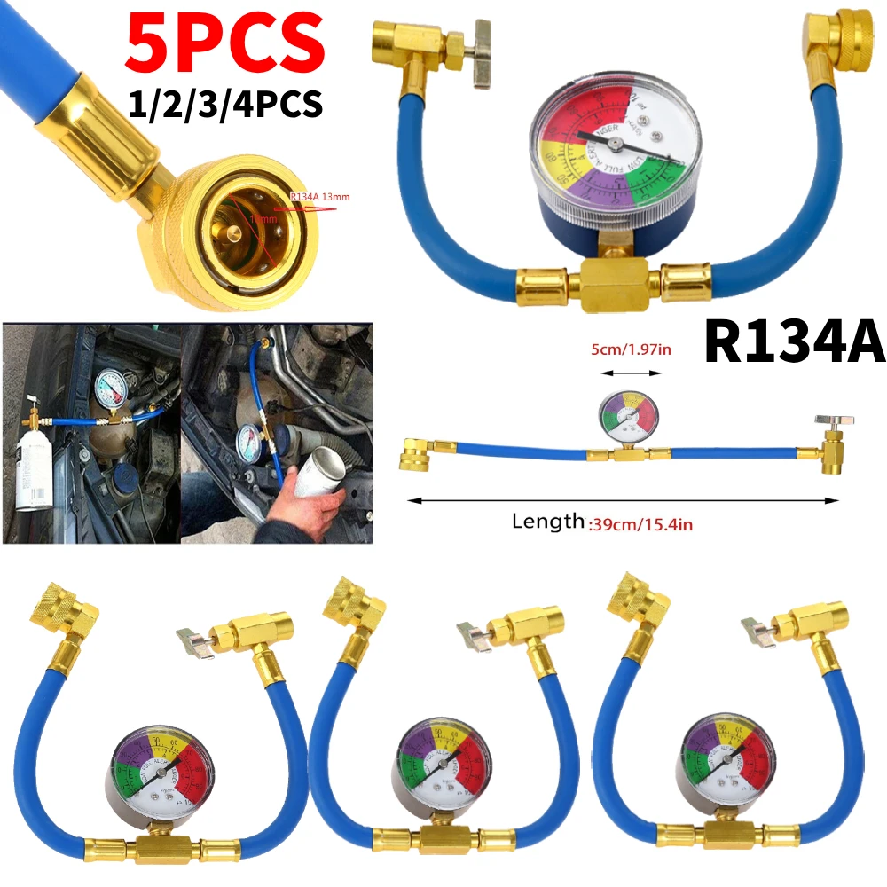 1-5PCS R134A Refrigerant Charging Hose with Pressure Gauge Air Conditioner Gas Charging Hose AC Recharge Hose for Car Automobile