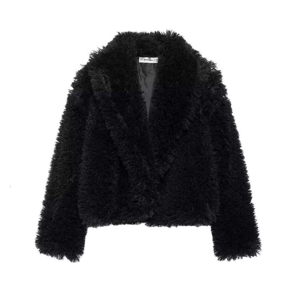 shanshi fur coat women Fashionable and versatile women's clothing new style solid color long sleeved lapel faux fur jacket