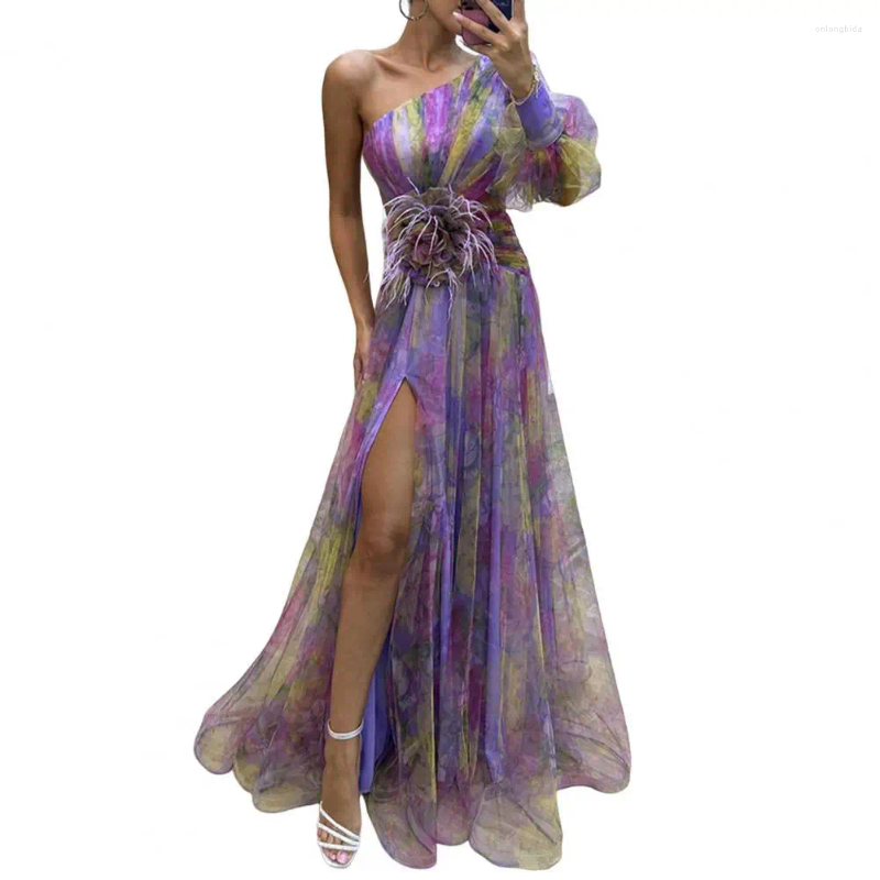 Casual Dresses Formal Evening Dress Off-shoulder A-line Elegant One Shoulder Tie-dye Ball Gown With Mesh Bubble Sleeves Sp