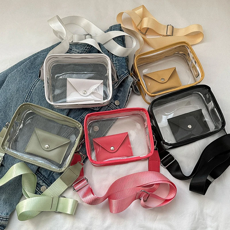 Transparent PVC Clear Purse Crossbody Beach Bagwith Wallet Shoulder Bags with Removable Strap Stadium Approved Bags