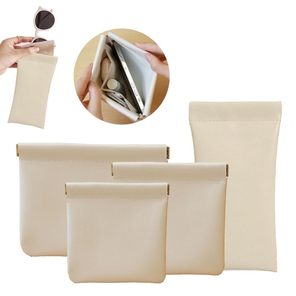 4Pcs Snap Closure Organizer Pouch Electroplated Shrapnel Makeup Bag Soft Touch Lipstick Storage Bag Faux Leather Cosmetics Case