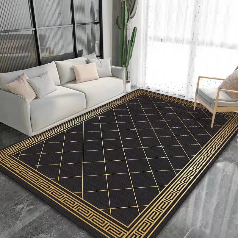 Luxury Gold Frame Carpets for Living Room Nordic Minimalist Geometric Sofa Area Rug Large Soft Non-slip Bedroom Carpet Floor Mat