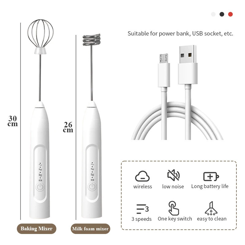 2-in-1 USB charging electric egg mixer whistle coffee mixer double head milk foam baking mixer kitchen gadget 241113
