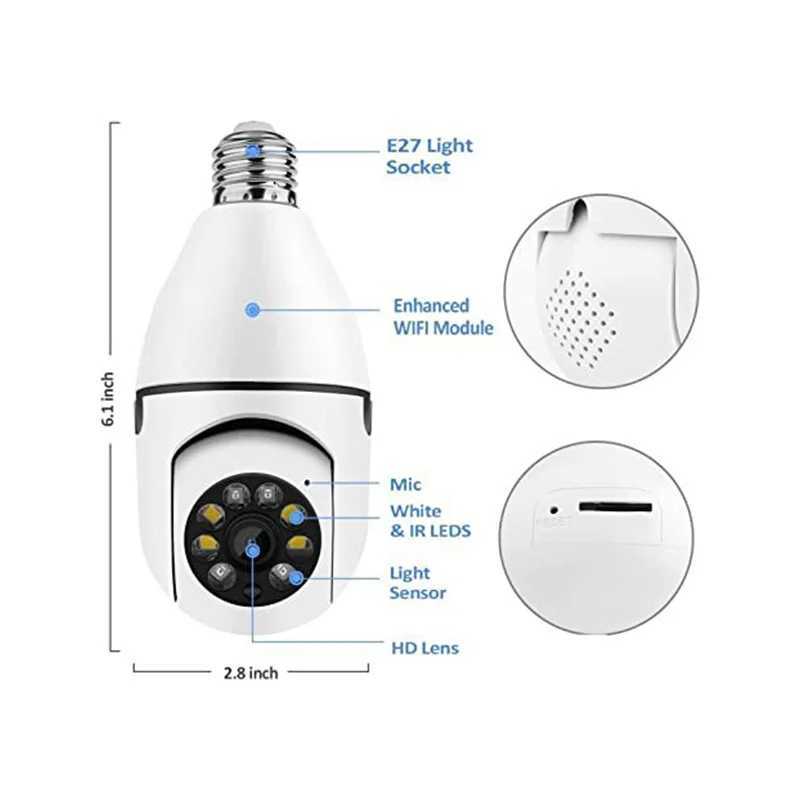 IP Cameras Saikiot 2MP 4MP V380 Pro Bulb Light camera WIFI Bulb Camera 360 V380 E27 CCTV Ceiling Mount AC Power Security PTZ Bulb Camera 240413