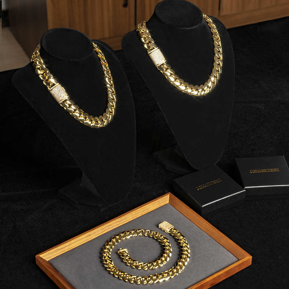Wholesale Designer Jewelry Moissanite dias Choker Custom Link Gold 20mm Miami Cuban Chain Necklace For Women Men