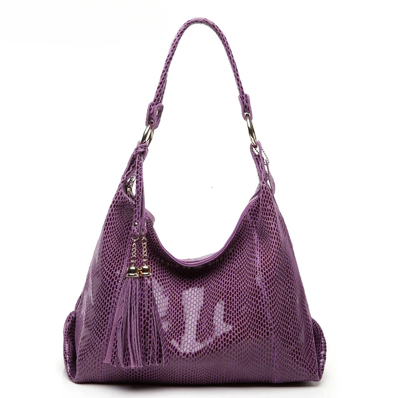 Brand Real Soft Suede Cow Leather Lady Crossbody Tassel Handbags Shiny Snake Emed Shoulder Tote Bags For Women Gy11 Genuine Leather Serpentine BagVoya