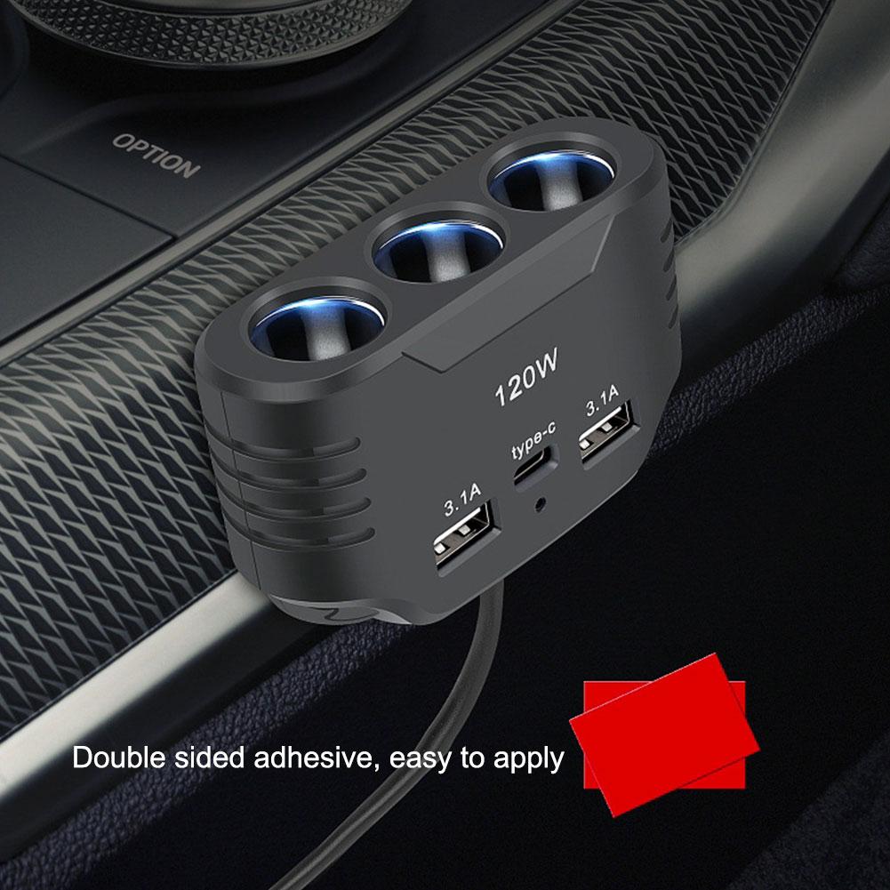 3 Socket Car Cigarette Lighter Splitter Dual USB LED Car Fast Charger 120W 12V 24V Car Charger Adapter for iPhone GPS Dashcam