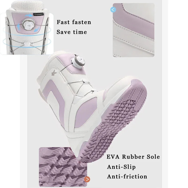 Outdoor Waterproof Snowboard Shoes Men Women Steel Buckle Skiing Boots Adults with Easy Hook and Loop Clre 241112