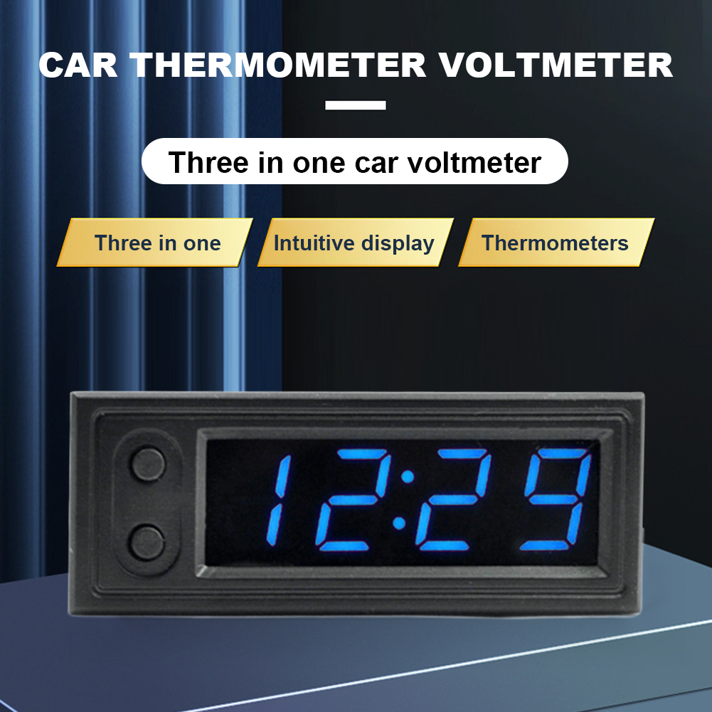 3 in 1 Car Temperature Clock 12V LED Display Car Thermometers Voltmeter Gauge Luminous Electronic Clock Vehicle Interior Parts