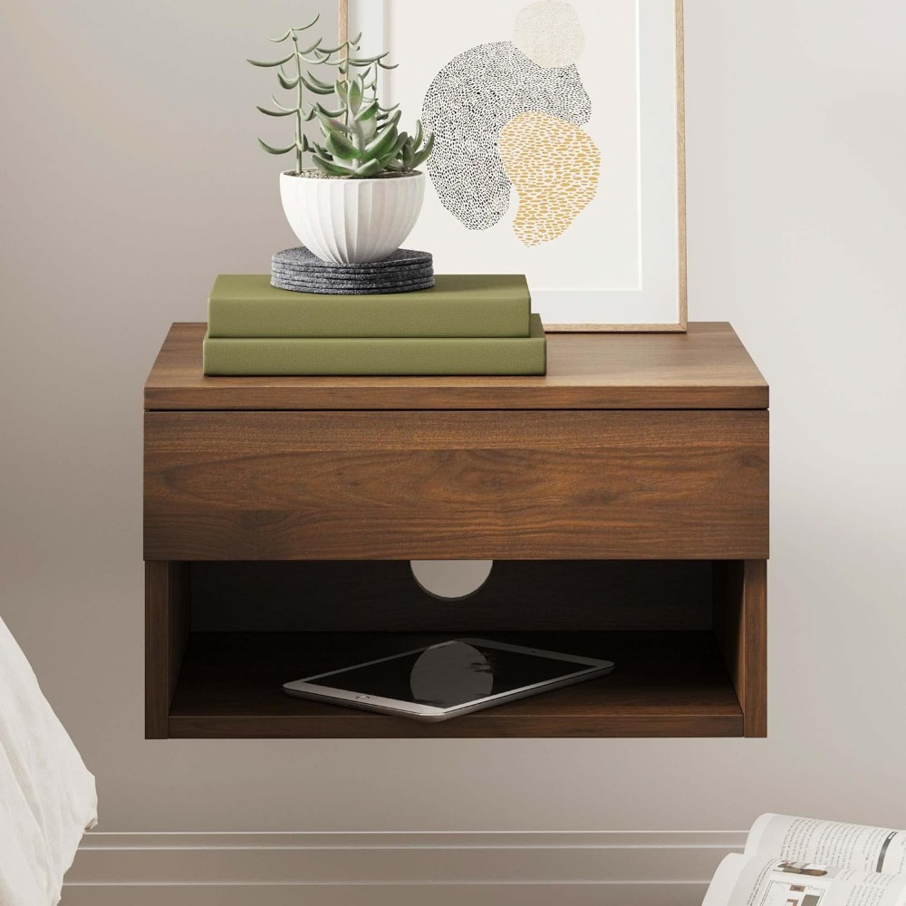 Modern Floating Bedside Nightstand With Drawer Bed Side Table 1 Brown Walnut Freight Free Home Furniture Storage Locker Tables
