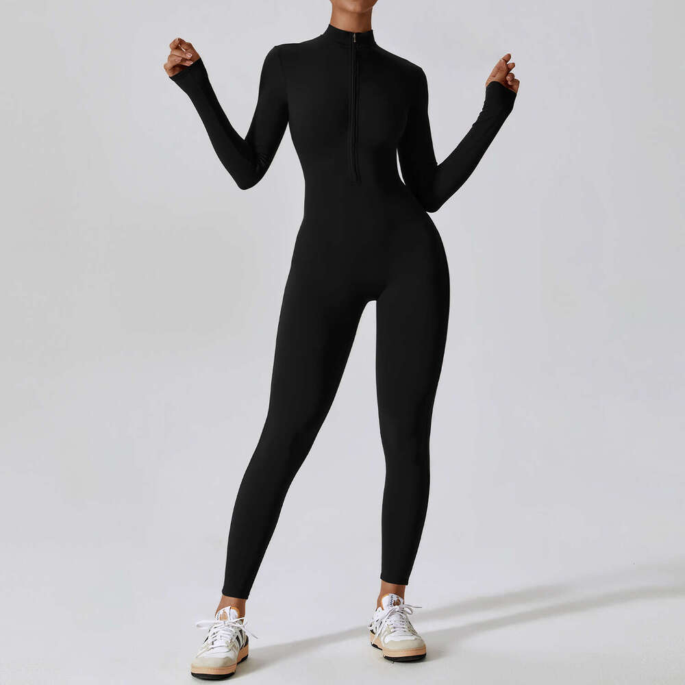 Yoga Boilersuit Long Sleeved Women's Sportswear Gym Zipper Jumpsuits Workout High-Intensity Fiess One-Piece Skin-Tight Garment B4