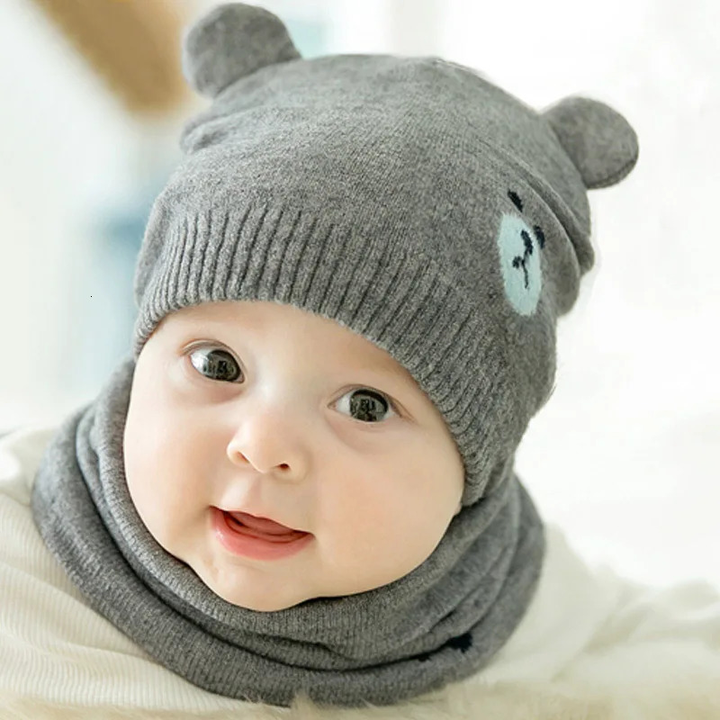2Pcs/Set Cartoon Bear Cat Baby Hat Scarf Set Winter Warm Knitted Baby Boys Girls Hat Bonnet Infant Toddler Kids Caps Beanie 241112