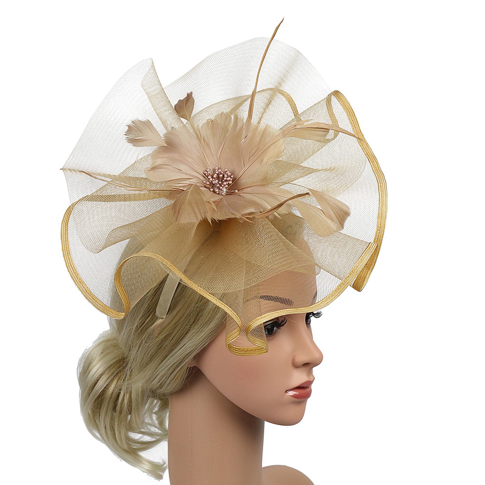 Hat Women Feather Headwear Church Clip Fascinators Hat Wedding Party Cap For Workout Head Bands Wet Hair Band Her Band smile