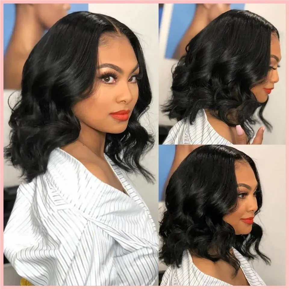 Body Wave Short Bob Transparent T Part Side Part Lace Human Hair for Women PrePlucked Natural Color Remy Indian Hair On Sale 240408