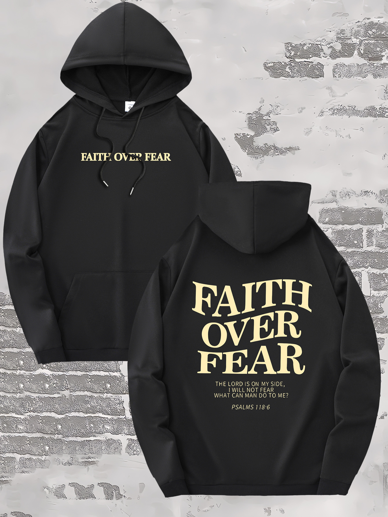 Men's Hoodie Faith Over Fear Graphic Print Pullover Casual Drawstring Hooded Pullover with Kangaroo Pocket sweatshirt