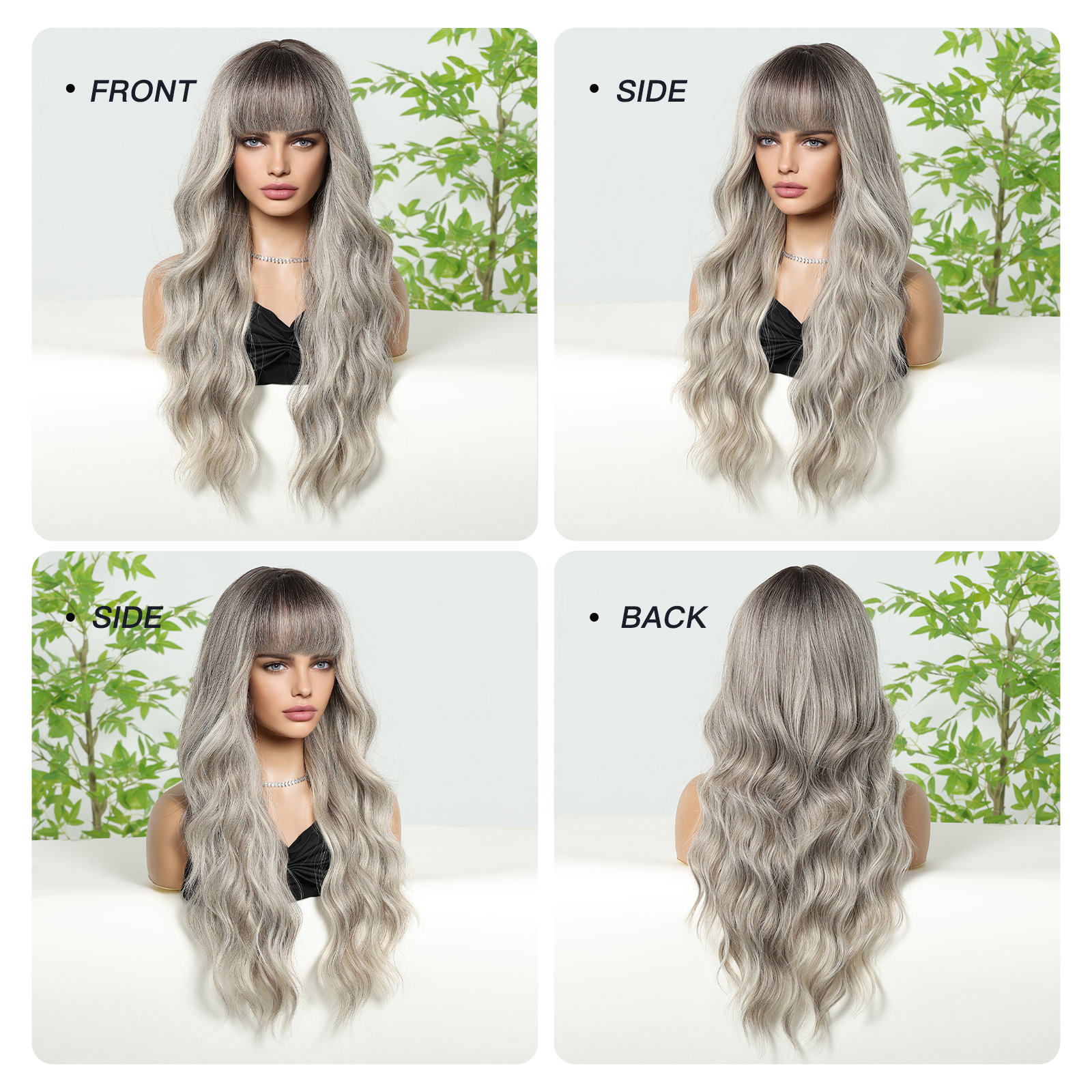 Blonde Brown Synthetic Ash Wavy Wig With Bangs Long Curly Wigs For Women Natural Fibre Hair Cosplay Daily Wig ddmysmile Heat Resistant Smile