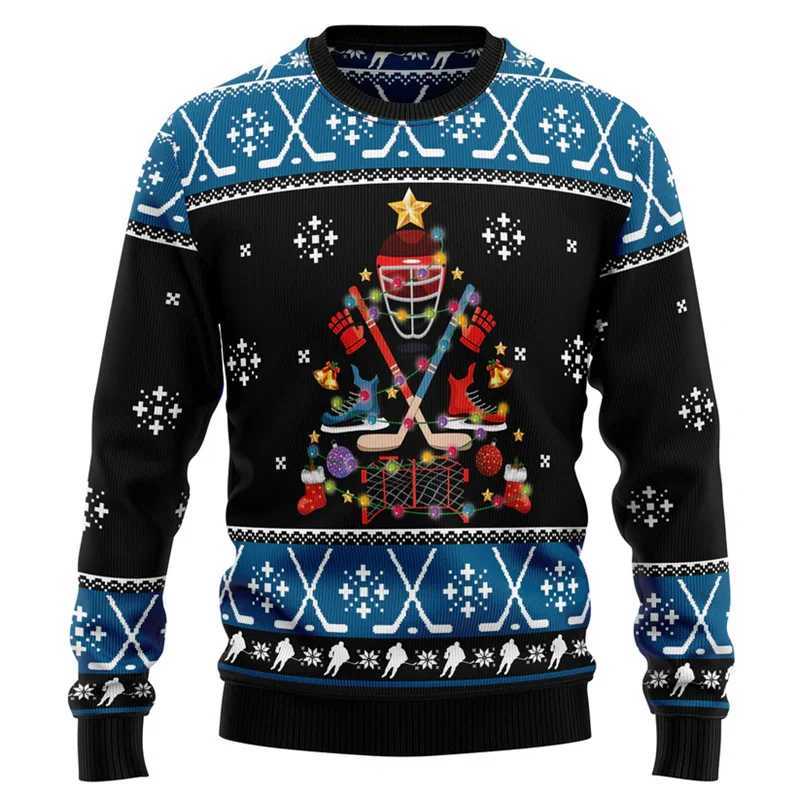 Xmas Hockey Sweatshirt For Men 3d Printed Christmas Ugly Christmas Sweater Sports Loose Sweatshirts Children Festival Hoodies LX241113