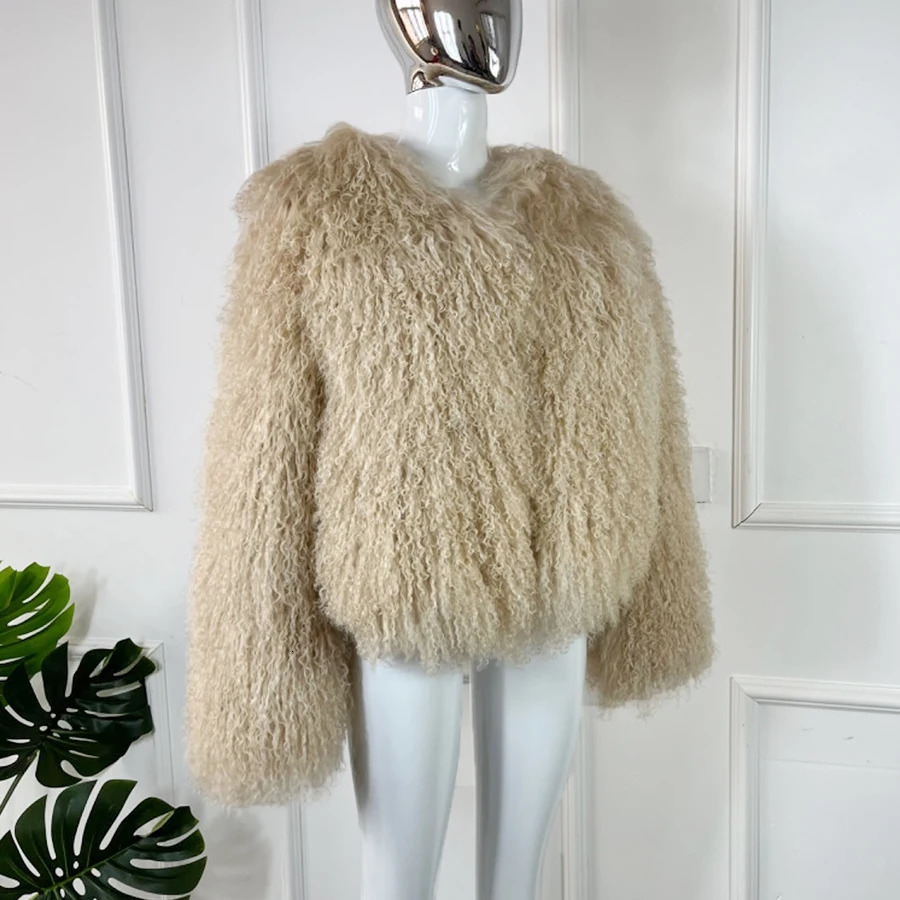 sheepskin coat womens Mongolian coat big collar short sheepskin coat winter coat 241112