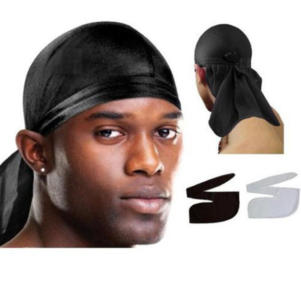 Hip Men Stretchy Cap Hop Du Doo Rag Durag Wigs Turban Bandana Headwear Solid Color Long ddmysmile Hat Tie Down Tail Hair Accessories Smile