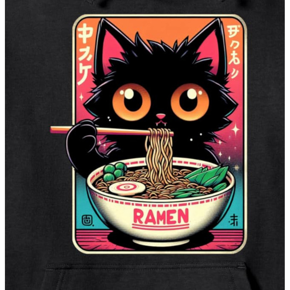 Hoodie for Mens Womens Cat Ramen Noodle Japanese Anime Manga Kawaii Asian Culture Pullover Hoodie Graphic Hoodies sweatshirt Trendy Fashion Cute kitte