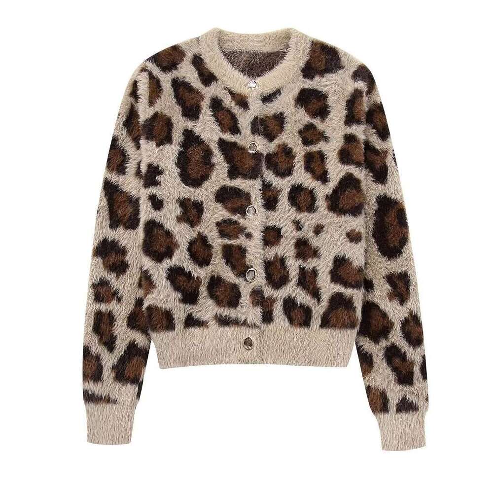 shanshi fur coat women Women's new autumn and winter fashion faux fur effect leopard print knitted cardigan short jacket