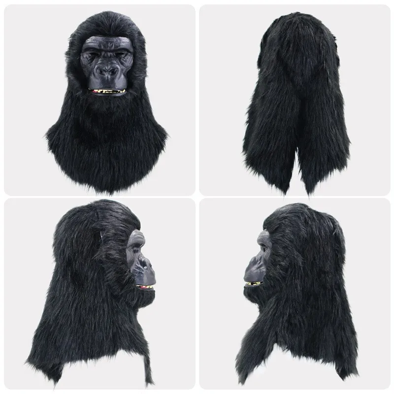 Gorilla Mask with Movable Mouth Full Head Masks Plush Realistic Animal Mask Carnival Party Cosplay Performance Costume Props