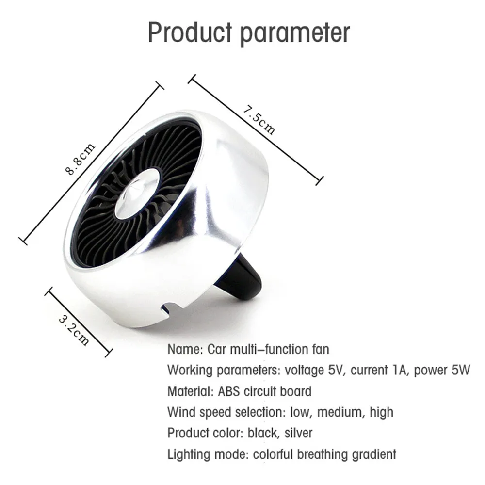 Fans Air Air Car Outlet Cooling Electric Circulator Vent Portable Mini Size Colorful 3 Speed ddmysmile USB 12-24V Car Accessories Interior Smile