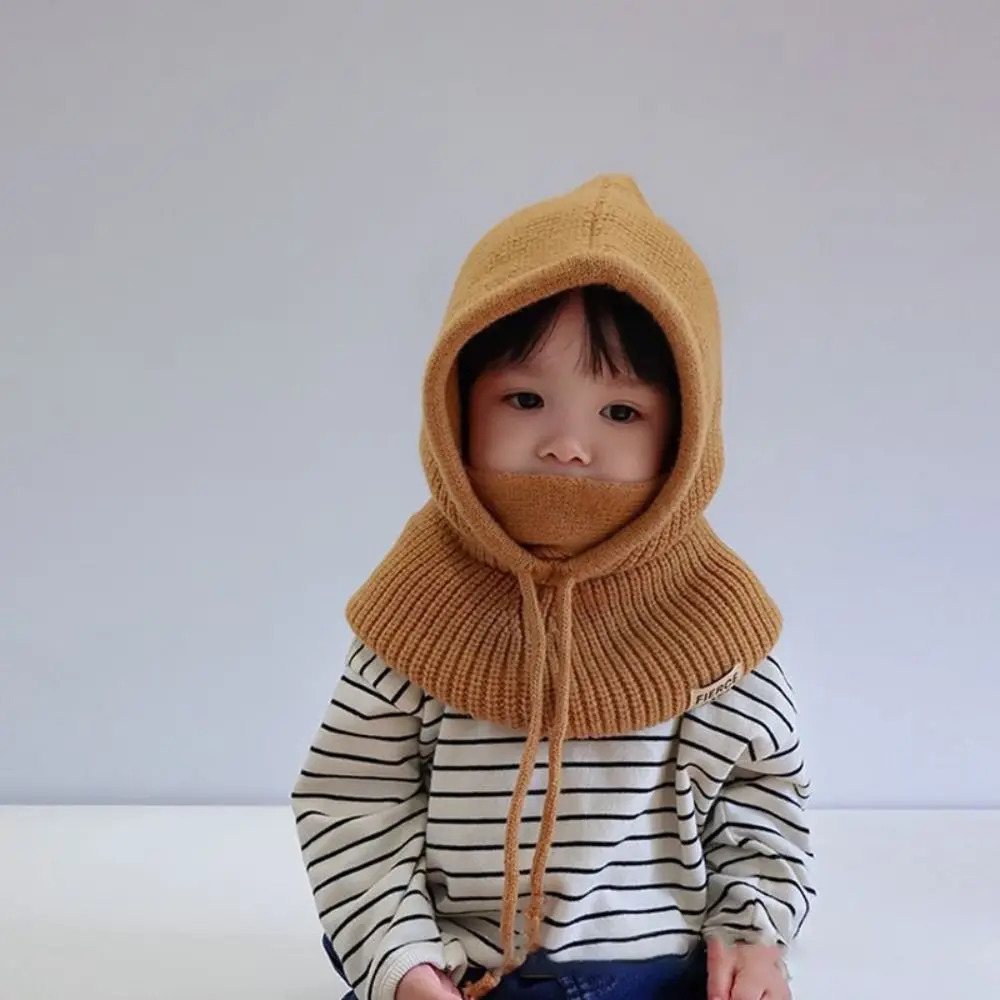 Childrens Knitted Pullover Hat Winter Kids Soft Balaclava Windproof Warmer Girls Sweater Hat Cap Scarf All-in-One Ski Mask Hat 241112