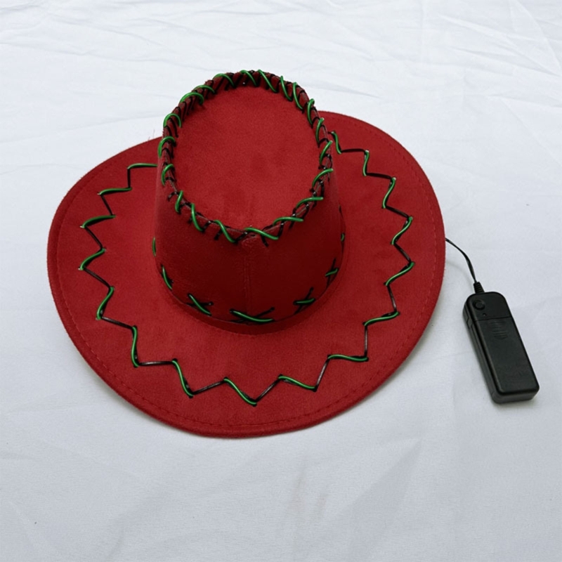 Women Hat Adjustable Flashing Cowboy Carnivals Hat Light Up Fedora Hat Accessory smile