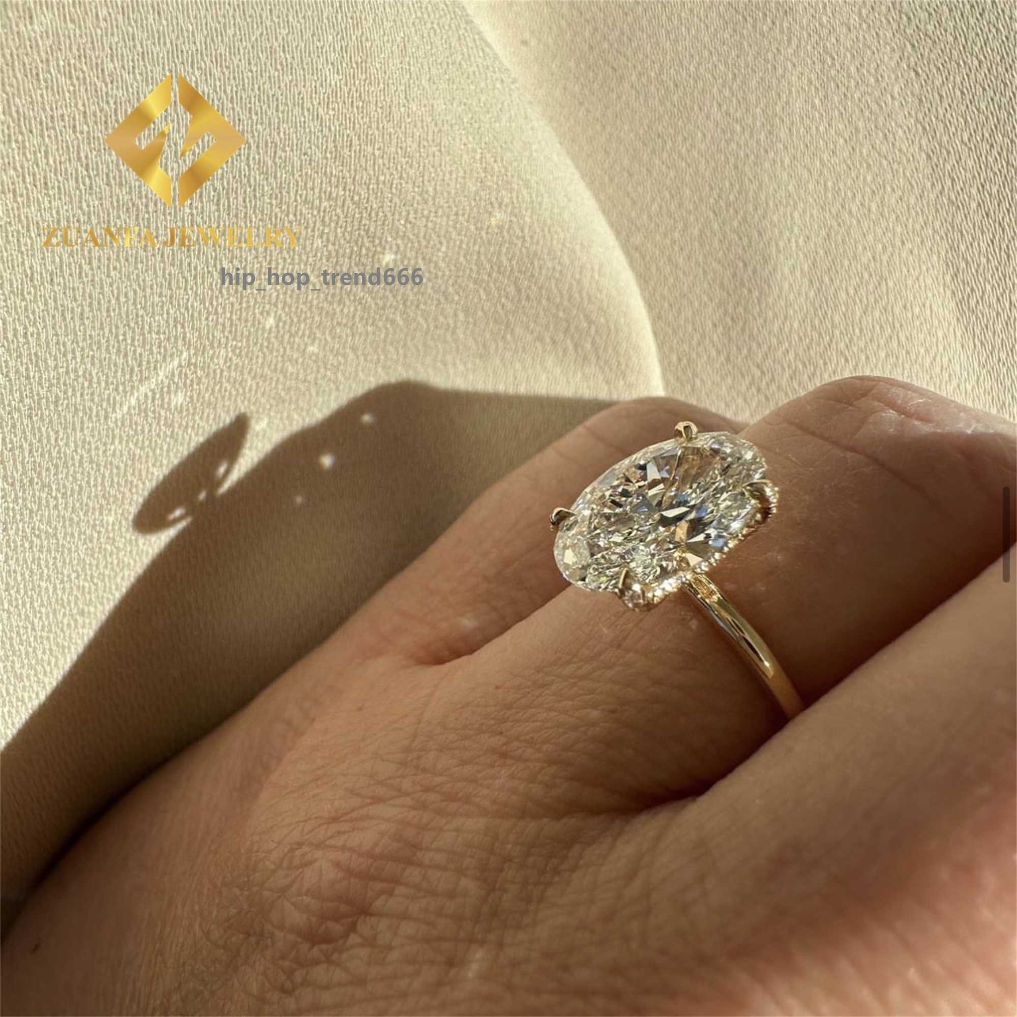 Custom Made 14k Solid Gold Luxury Gorgeous Bridal Wedding Jewelry 3Ct Crushed Oval Lab Grown Diamond Engagement Wedding Ring