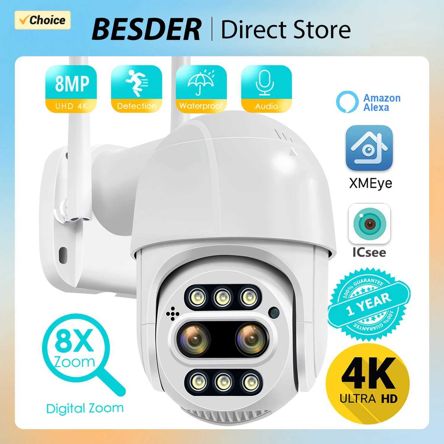 IP Cameras BESDER 8MP 4K PTZ IP Camera 8x Zoom Dual-Lens Human Detect CCTV Camera Outdoor CCTV Wifi Video Surveillance Camera ICSEE Alexa 240413