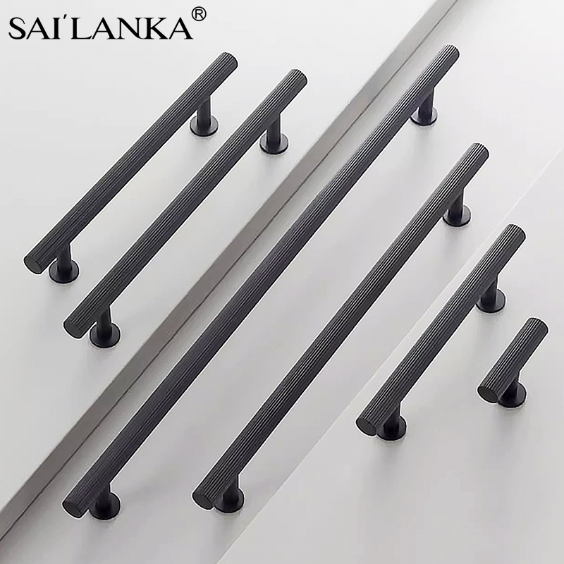 Modern Black Golden Silver Handle Solid Brass Kitchen Cabinet Door Knob Furniture Drawer Pull Hardware Pulls T Bar Handle