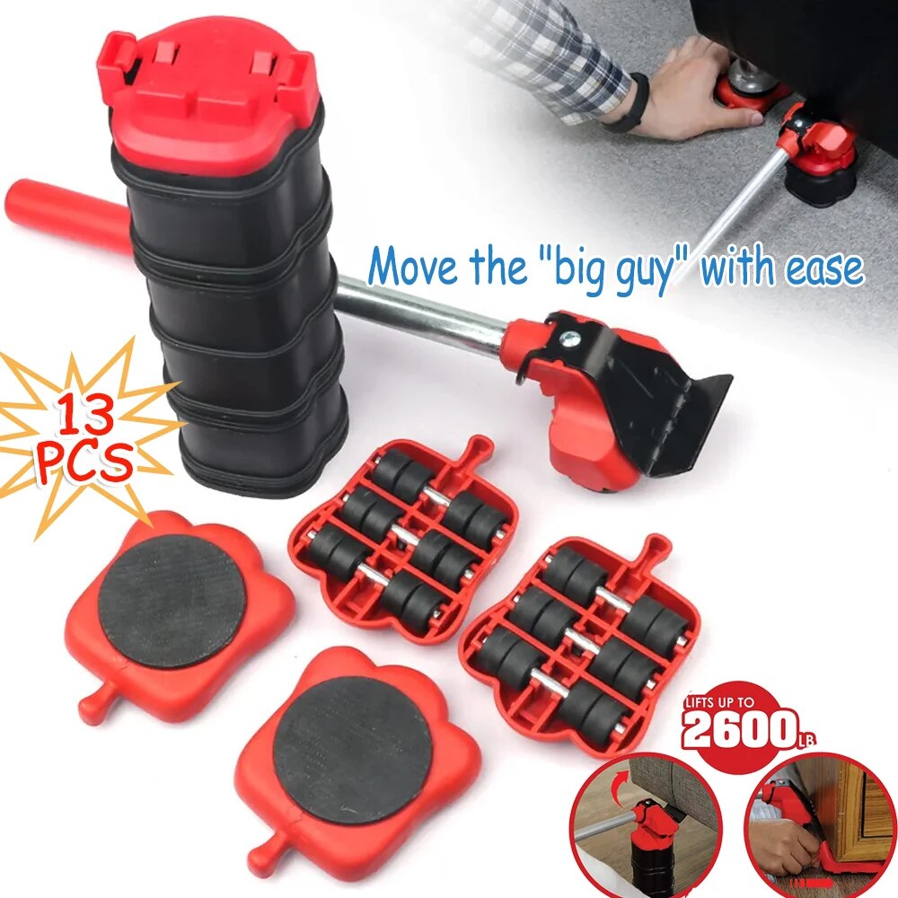 13PCS Furniture Moving Transport Roller Set Removal Lifting Moving Tool Set Wheel Bar Mover Moving Heavy Stuffs Device Hand Tool