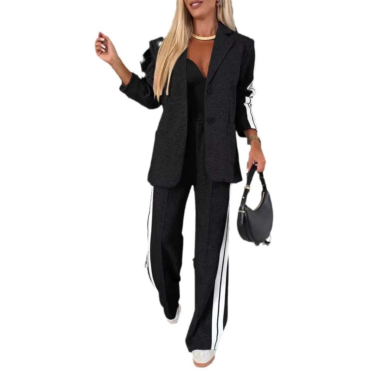Women Blazer Winter Fall Fashion V-neck Long Sve 2 Piece Ele Straight Leg Pant Sports Two Piece Suit Women 2024X241112