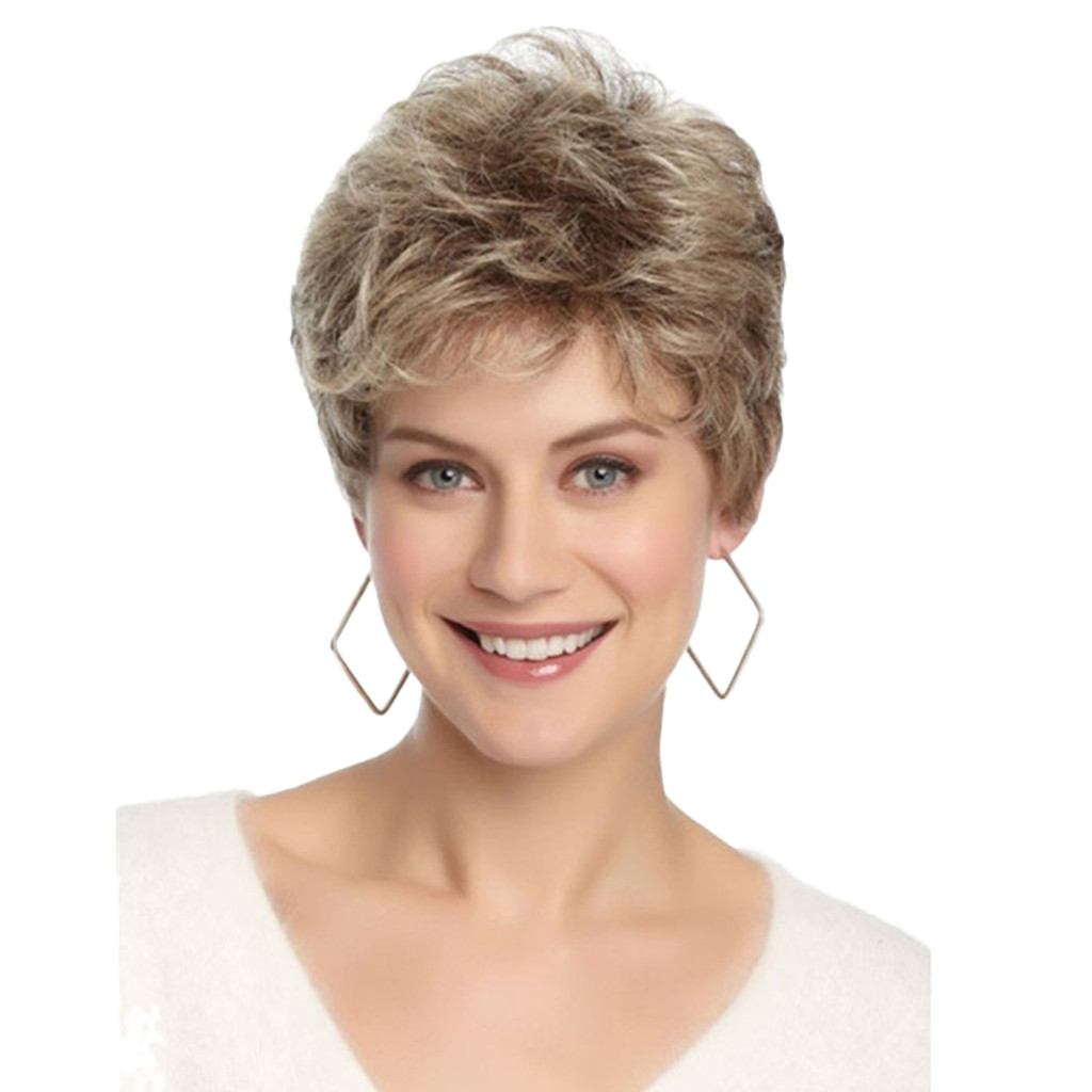Women Natural Wigs Synthetic for Short goldenLayered Hair Wig with Fluffy Bangs Afro Daily Heat Resistant smile
