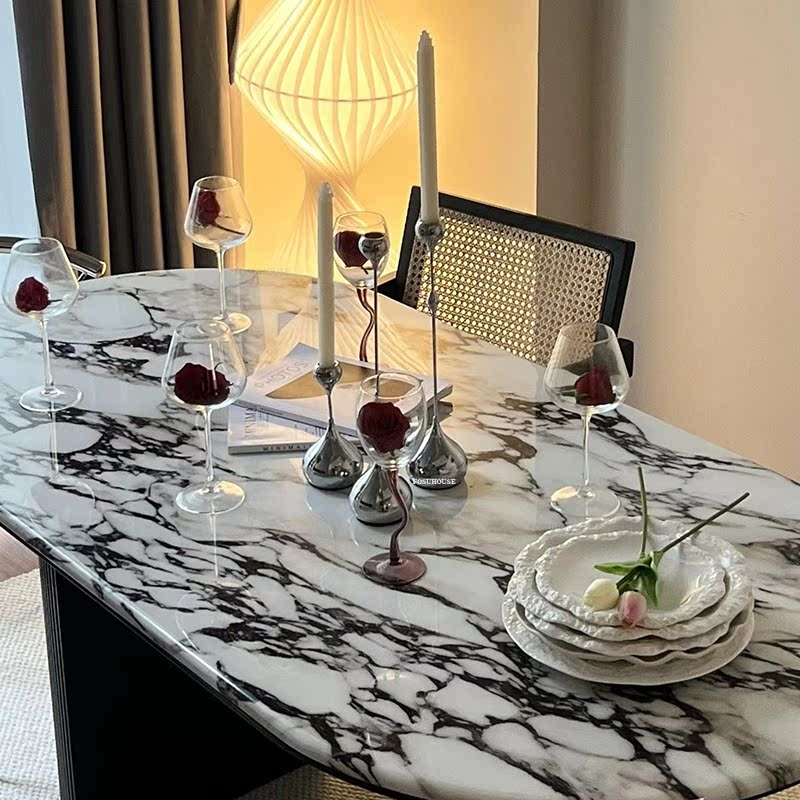 Luxury Slate Dining Tables Designer Dining Table and Chair Set for Kitchen French Retro Dining Room Furniture Nordic Oval Table