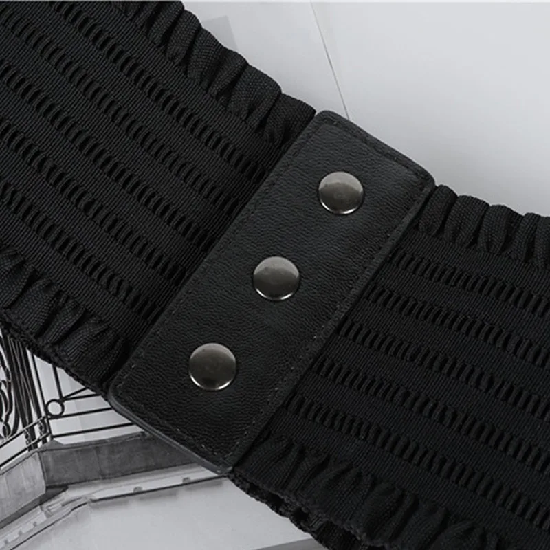2023 New Design Belt Women'S Black Elastic Wide Waistband Pu Leather Cummerbund Ladies Designer Overcoat Belt For Women