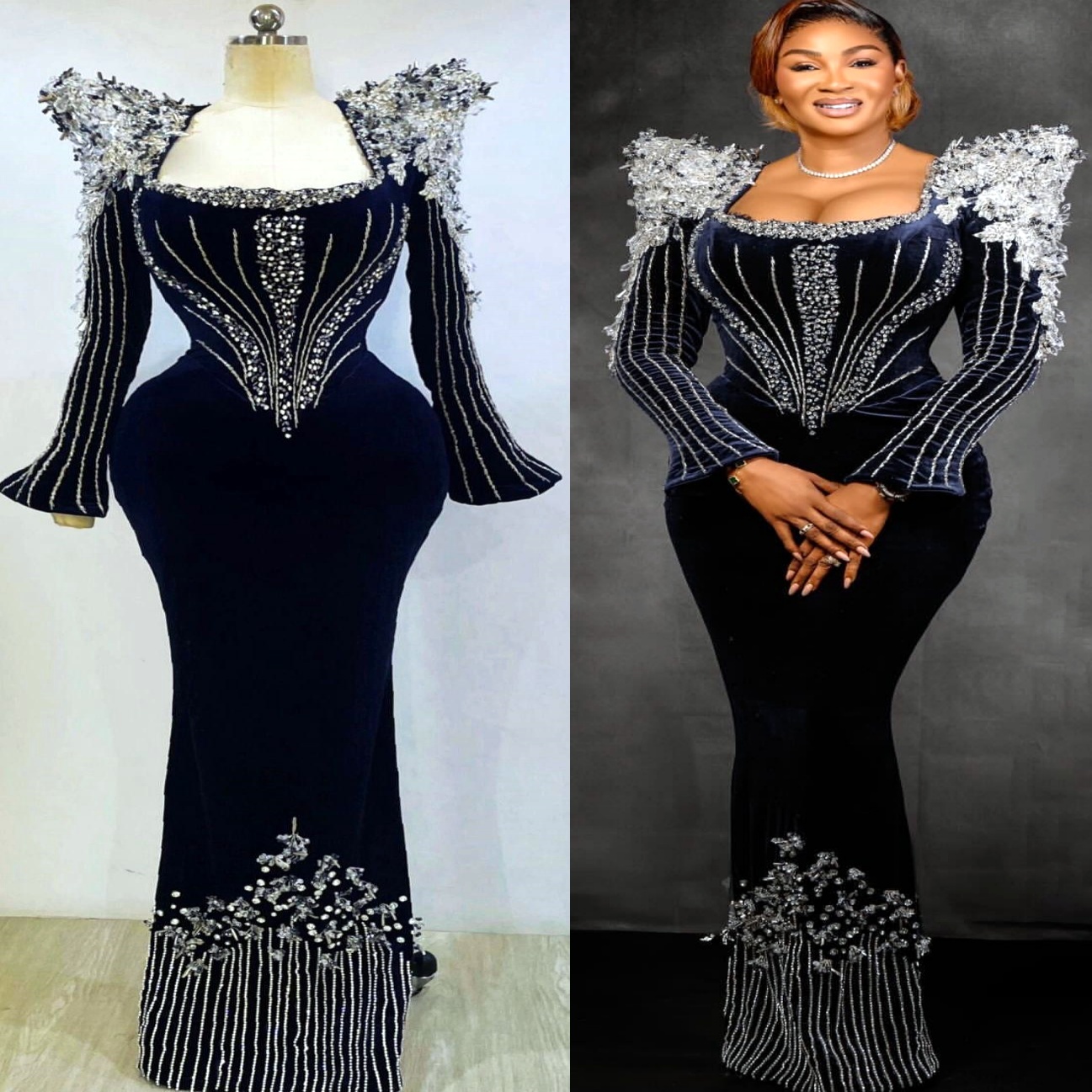 2024 Plus Size Dark Navy Mermaid Prom Dresses For Special Occasions Velvet Crystals Beaded Evening Party Birthday Gowns Dress For Women Vestidos de no