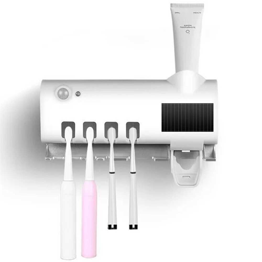 Toothbrush Sanitizer Solar Energy UV Toothbrush Holder Toothpaste Squeezer Bathroom Accessories Black Wall-mounted Sanitizer Tooth Brush Holder 240413